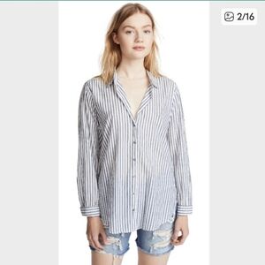 XiRENA Marine Blue Striped Beau Shirt